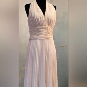 EVAN PICONE NWT Elegant Ivory Halter Ruched Waist Pleated Swing Skirt Dress 6